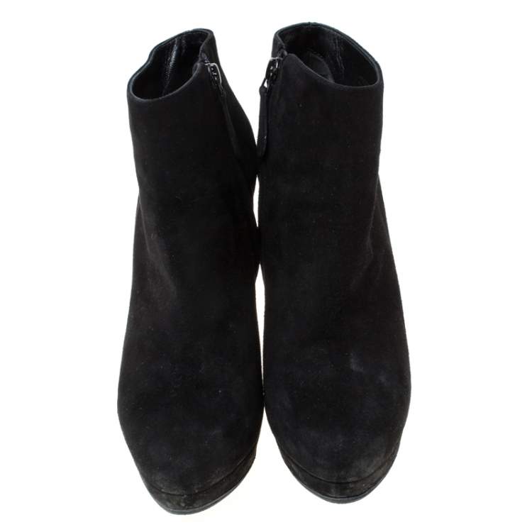 Pre Owned Alexander McQueen Black Suede Platform Ankle Boots Size 38.5