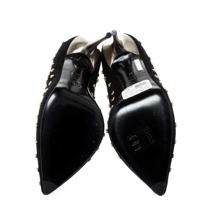 Pre Owned Alexander McQueen Black Suede Studded Pointed Toe Pumps Size 37
