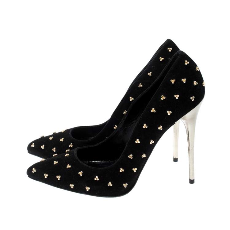 Pre Owned Alexander McQueen Black Suede Studded Pointed Toe Pumps Size 37