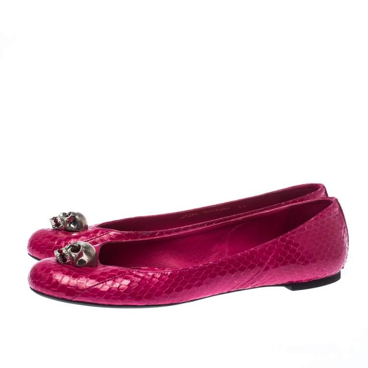 Pre Owned Alexander McQueen Pink Python Leather Skull City Ballet Flats Size 40