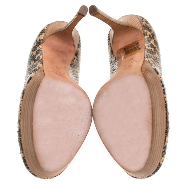مملوكة مسبقًا Alexander McQueen Black/Beige Python Platform Pumps Size 37