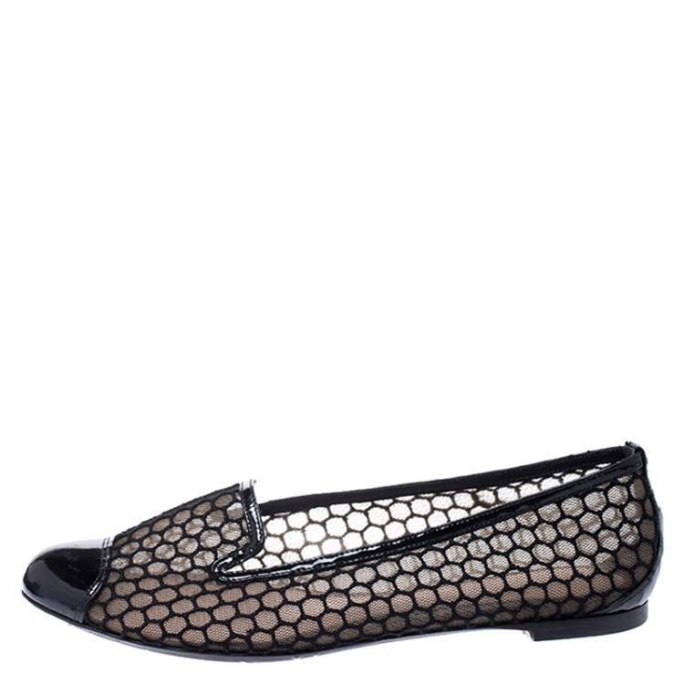 Pre Owned Alexander McQueen Black Patent Leather And Mesh Ballet Flats Size 38