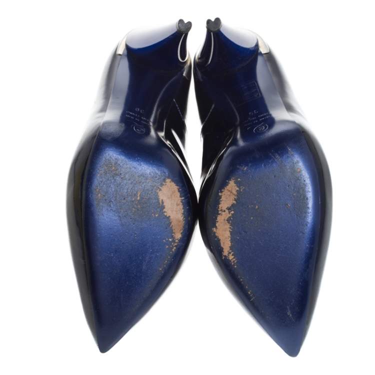 Pre Owned Alexander McQueen Dark Blue Patent Leather Platform Pointed Toe Pumps Size 39