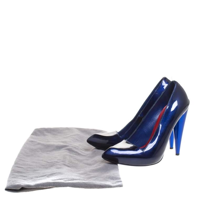Pre Owned Alexander McQueen Dark Blue Patent Leather Platform Pointed Toe Pumps Size 39