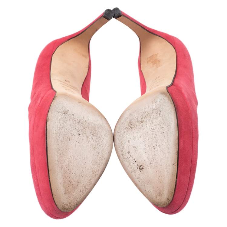 Pre Owned Alexander McQueen Red Suede Horn Heel Platform Pumps Size 37