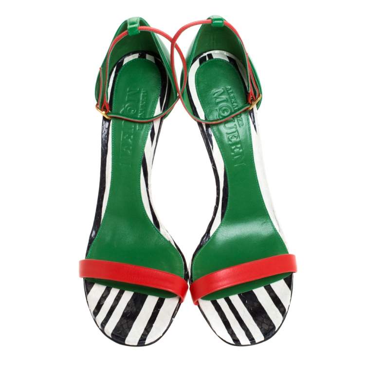 مملوكة مسبقًا Alexander McQueen Multicolor Leather Open Toe Ankle Strap Sandals Size 41