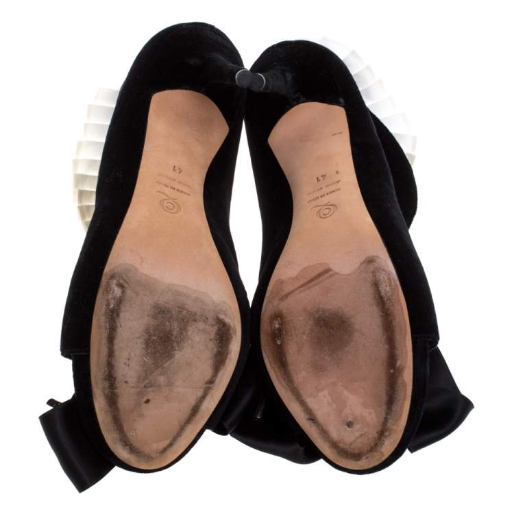 Pre Owned Alexander McQueen Black Velvet Frill Detail Open Toe Ankle Boots Size 41