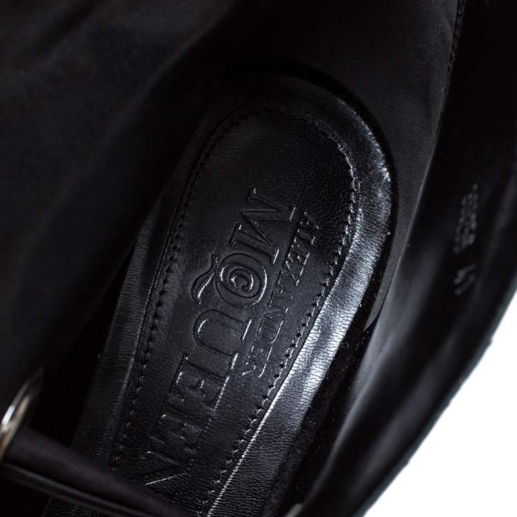 Pre Owned Alexander McQueen Black Velvet Frill Detail Open Toe Ankle Boots Size 41