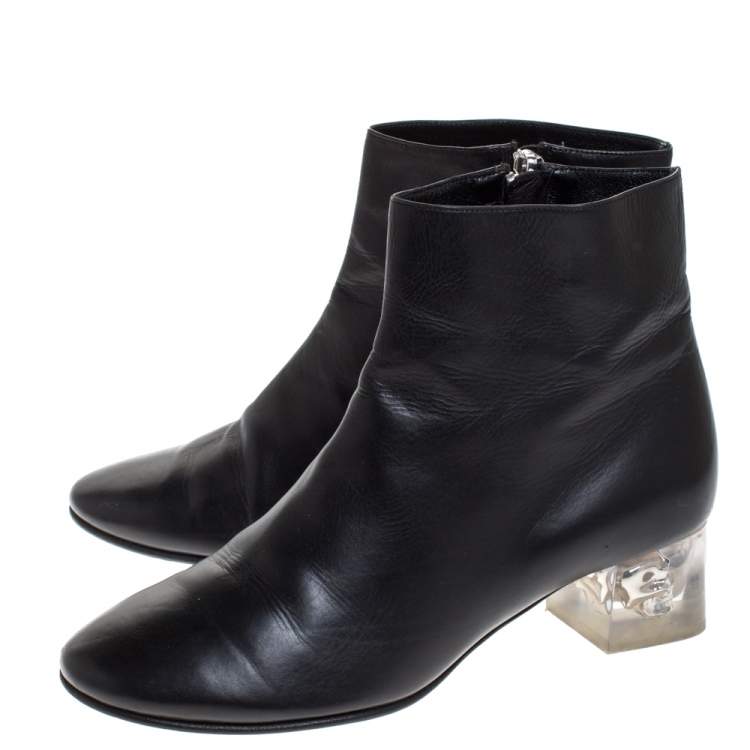 Pre Owned Alexander McQueen Black Leather Skull Ankle Boots Size 36