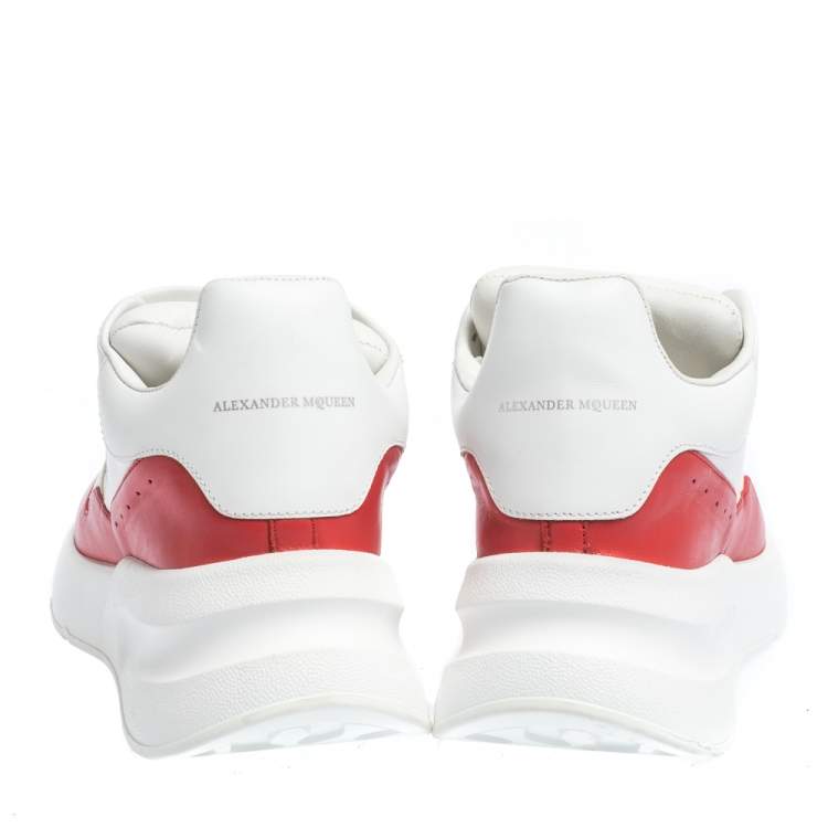 Pre Owned Alexander McQueen White/Red Leather And Mesh Oversized Runner Low Top Sneakers Size 38