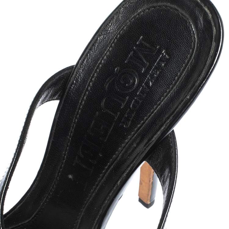 Pre Owned Alexander McQueen Black Patent Leather T-strap Sandals Size 37.5
