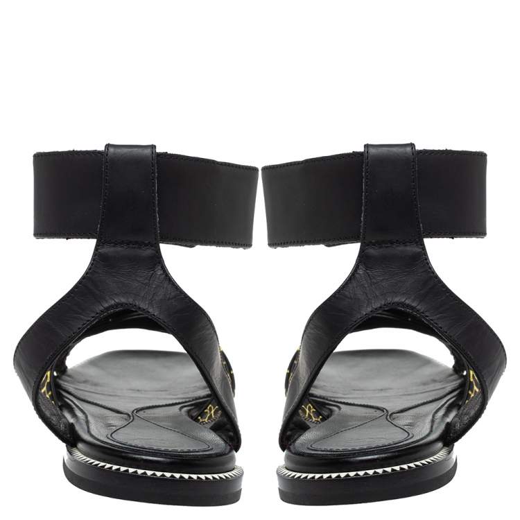 Pre Owned McQ by Alexander McQueen Croc Embossed Leather Erin Ankle Strap Flat Sandals Size 41