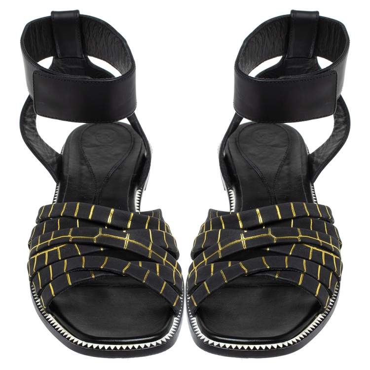 Pre Owned McQ by Alexander McQueen Croc Embossed Leather Erin Ankle Strap Flat Sandals Size 41