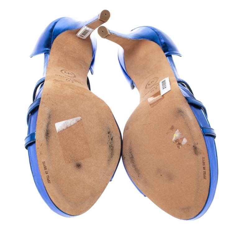 Pre Owned Alexander McQueen Metallic Blue Leather Sandals Size 40