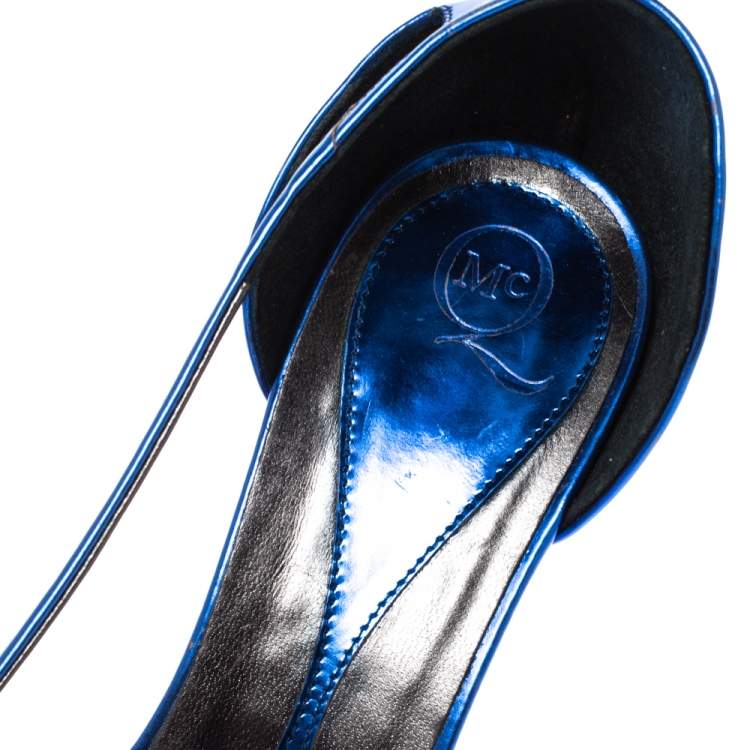 Pre Owned Alexander McQueen Metallic Blue Leather Sandals Size 40