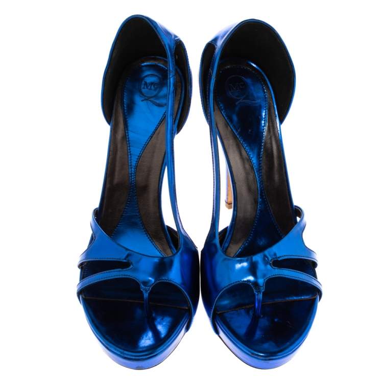 Pre Owned Alexander McQueen Metallic Blue Leather Sandals Size 40