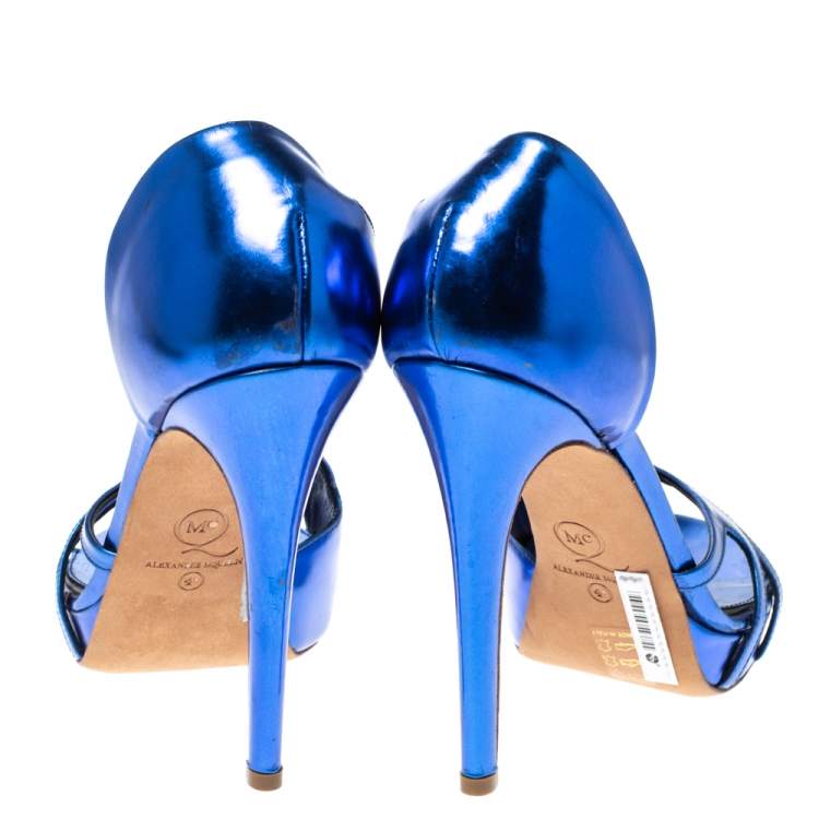 Pre Owned Alexander McQueen Metallic Blue Leather Sandals Size 40