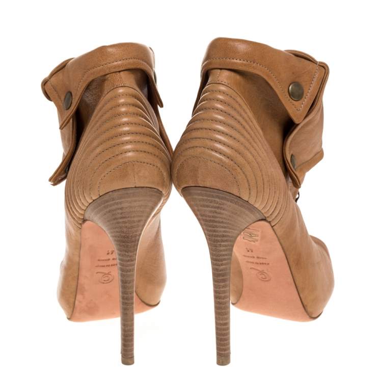 Pre Owned Alexander McQueen Brown Leather Faithful Open Toe Ankle Booties Size 41