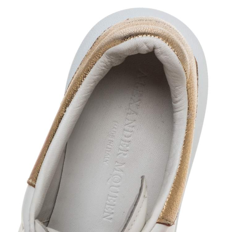 Pre Owned Alexander McQueen White/Gold Leather Platform Sneakers Size 39.5