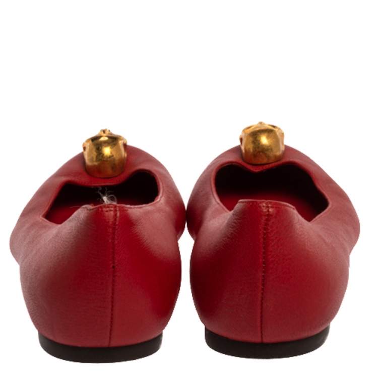 Pre Owned Alexander McQueen Red Leather Skull City Ballet Flats Size 39