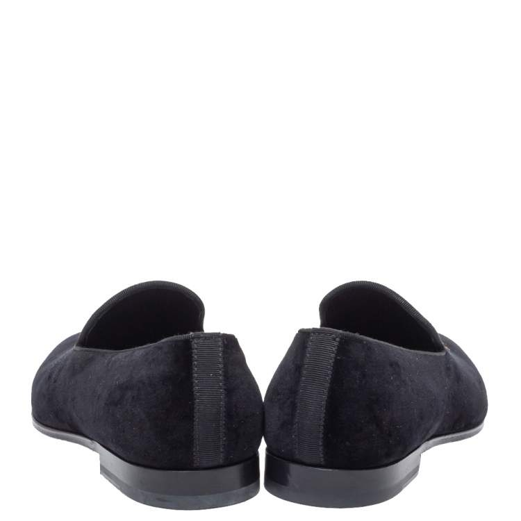 Pre Owned Alexander McQueen Black Velvet Feather Embroidered Smoking Slippers Size 40