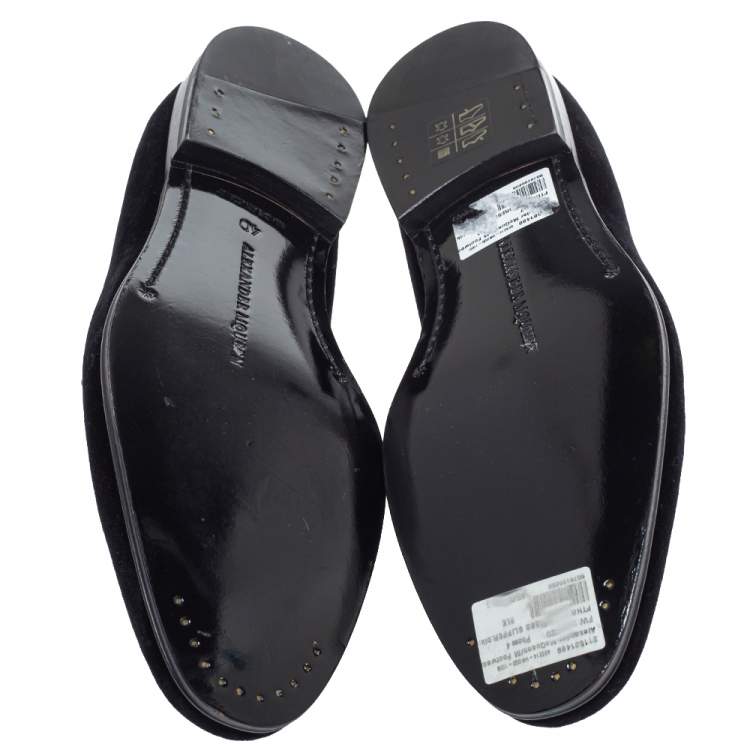 Pre Owned Alexander McQueen Black Velvet Feather Embroidered Smoking Slippers Size 40