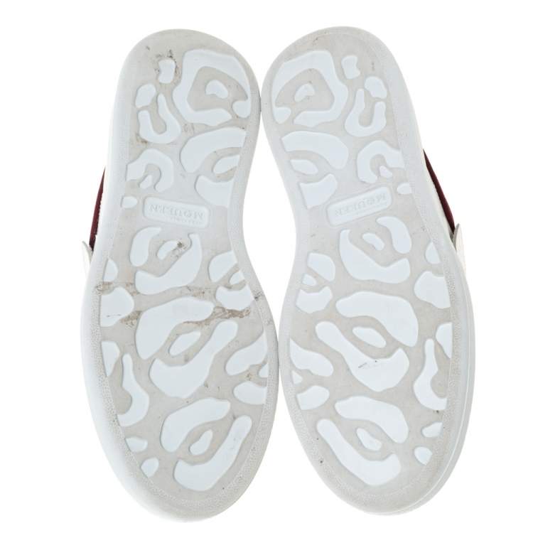 Pre Owned Alexander McQueen White Leather And Burgundy Velvet Oversized Velcro Strap Sneakers Size 38