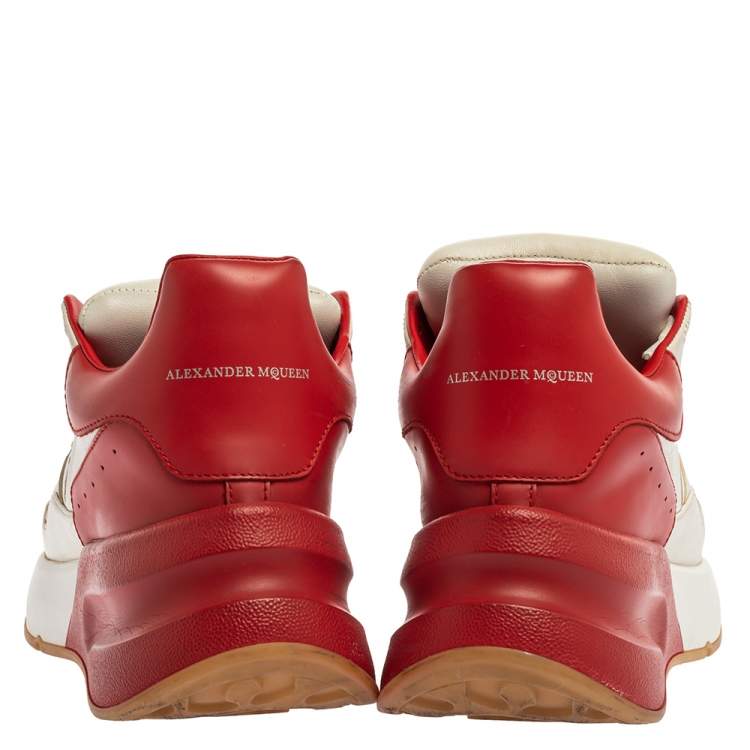 Pre Owned Alexander McQueen White/Red Leather Oversized Runner Low Top Sneakers Size 36