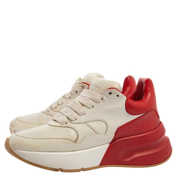 Pre Owned Alexander McQueen White/Red Leather Oversized Runner Low Top Sneakers Size 36