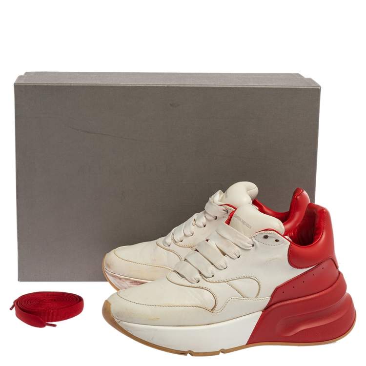 Pre Owned Alexander McQueen White/Red Leather Oversized Runner Low Top Sneakers Size 36
