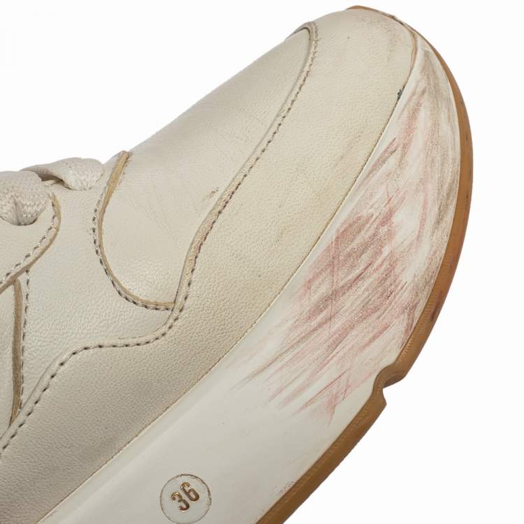 Pre Owned Alexander McQueen White/Red Leather Oversized Runner Low Top Sneakers Size 36