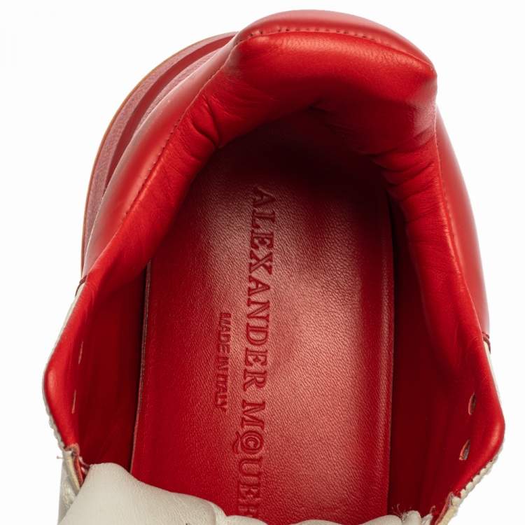 Pre Owned Alexander McQueen White/Red Leather Oversized Runner Low Top Sneakers Size 36