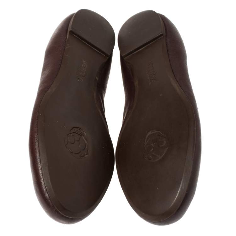 مملوكة مسبقًا Alexander McQueen Burgundy Leather Skull City Ballet Flats Size 38