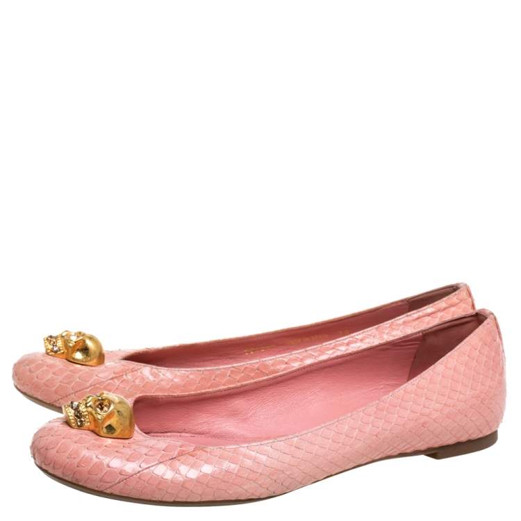 Pre Owned Alexander McQueen Pink Python Leather Skull City Ballet Flats Size 38