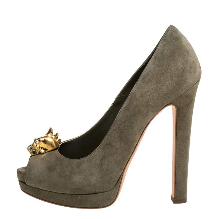 Olive green peep toe heels hotsell