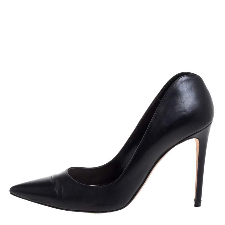 Pre Owned Alexander McQueen Black Leather Pointed Toe Pumps Size 37.5