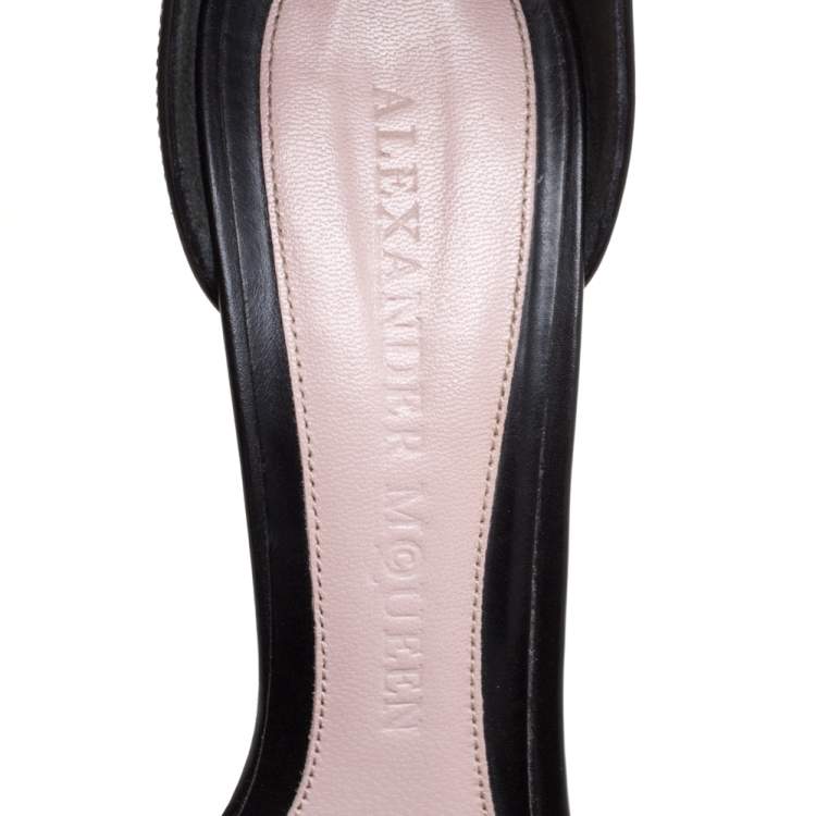 Pre Owned Alexander McQueen Black Leather Ankle Strap Platform Sandals Size 37