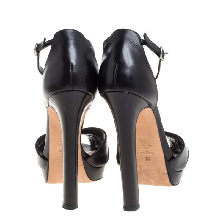 Pre Owned Alexander McQueen Black Leather Ankle Strap Platform Sandals Size 37