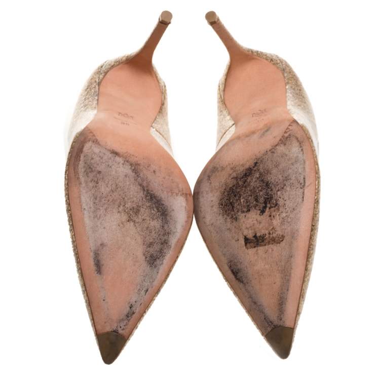 مملوكة مسبقًا Alexander McQueen Gold Patent Glitter Leather Pointed Toe Pumps Size 39