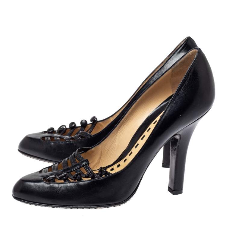 Pre Owned Alexander McQueen Black Leather Strappy Pumps Size 38.5