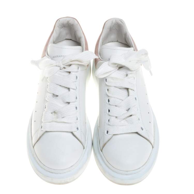 Pre Owned Alexander McQueen White/Pink Leather and Suede Larry Low Top Sneakers Size 39.5