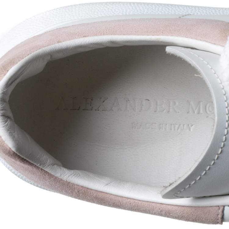 Pre Owned Alexander McQueen White/Pink Leather and Suede Larry Low Top Sneakers Size 39.5