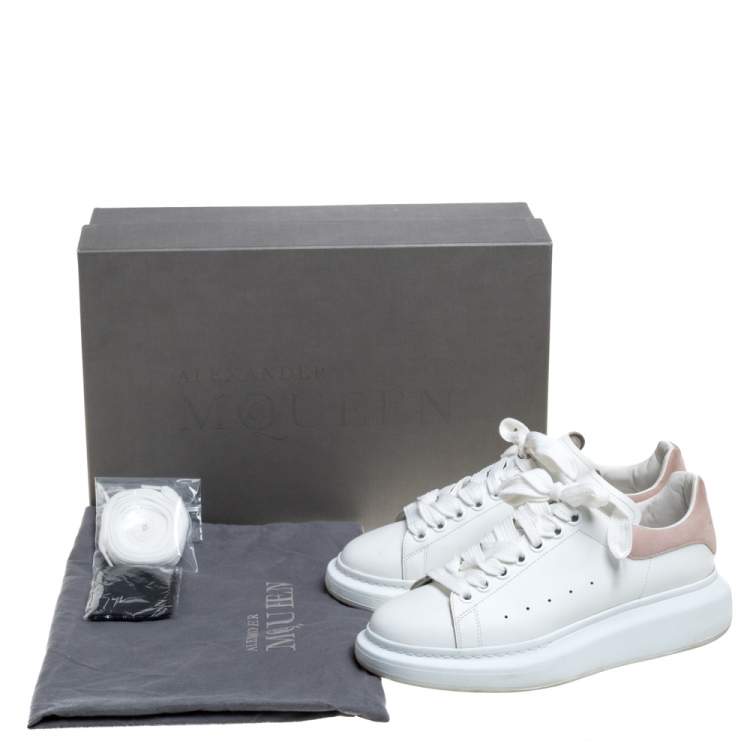 Pre Owned Alexander McQueen White/Pink Leather and Suede Larry Low Top Sneakers Size 39.5