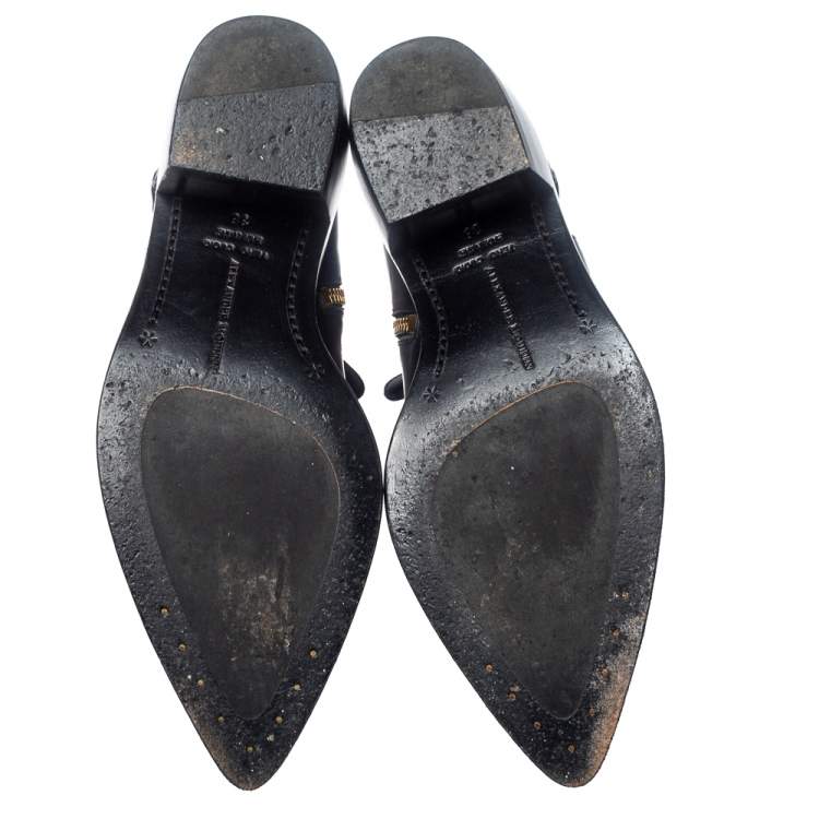 Pre Owned Alexander Mcqueen Black Leather Braided Chain Chelsea Boots Size 36