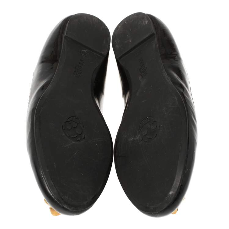 Pre Owned Alexander McQueen Black Patent Leather Embellished Skull City Ballet Flats Size 40