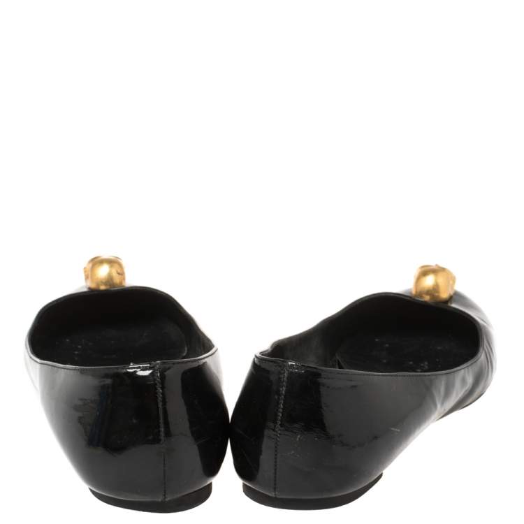 Pre Owned Alexander McQueen Black Patent Leather Embellished Skull City Ballet Flats Size 40