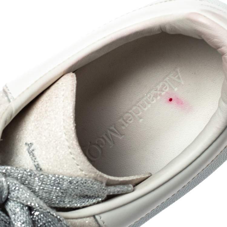 Pre Owned Alexander McQueen White Glitter Low Top Sneakers Size 40