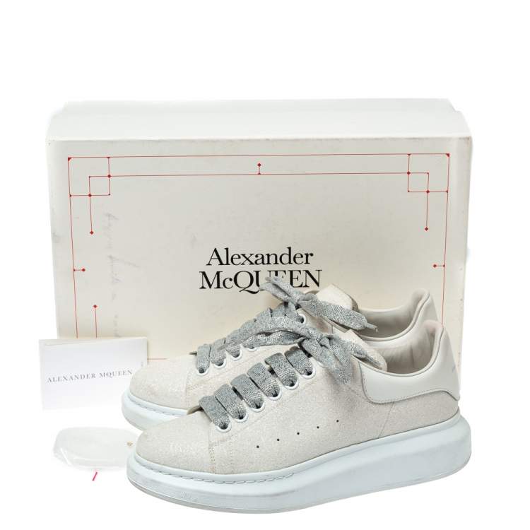 Pre Owned Alexander McQueen White Glitter Low Top Sneakers Size 40