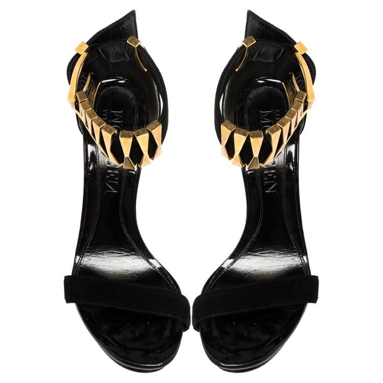 Pre Owned Alexander McQueen Black Suede Metal Ankle Strap Sandals Size 38.5