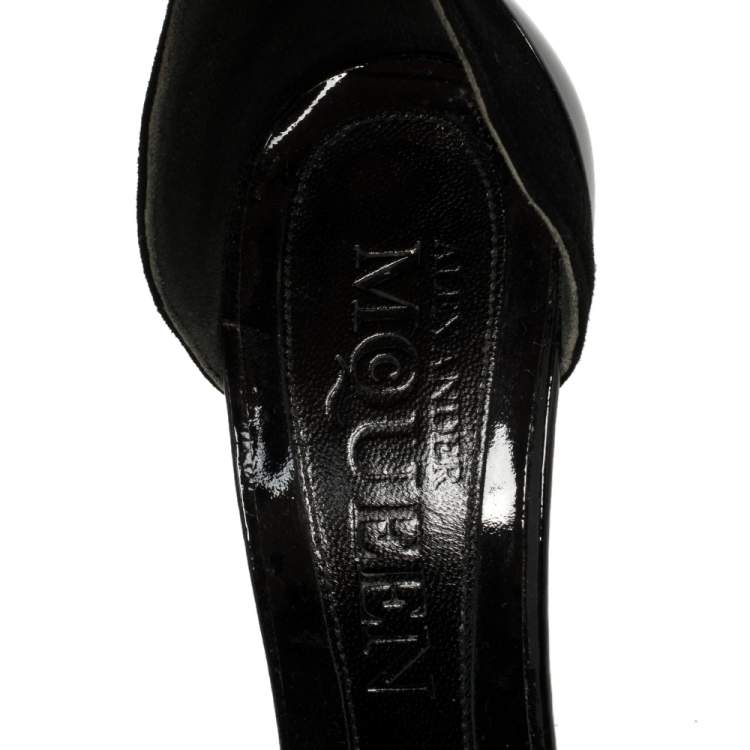 Pre Owned Alexander McQueen Black Suede Metal Ankle Strap Sandals Size 38.5